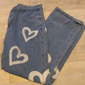 Baggy Jeans with Heart Design